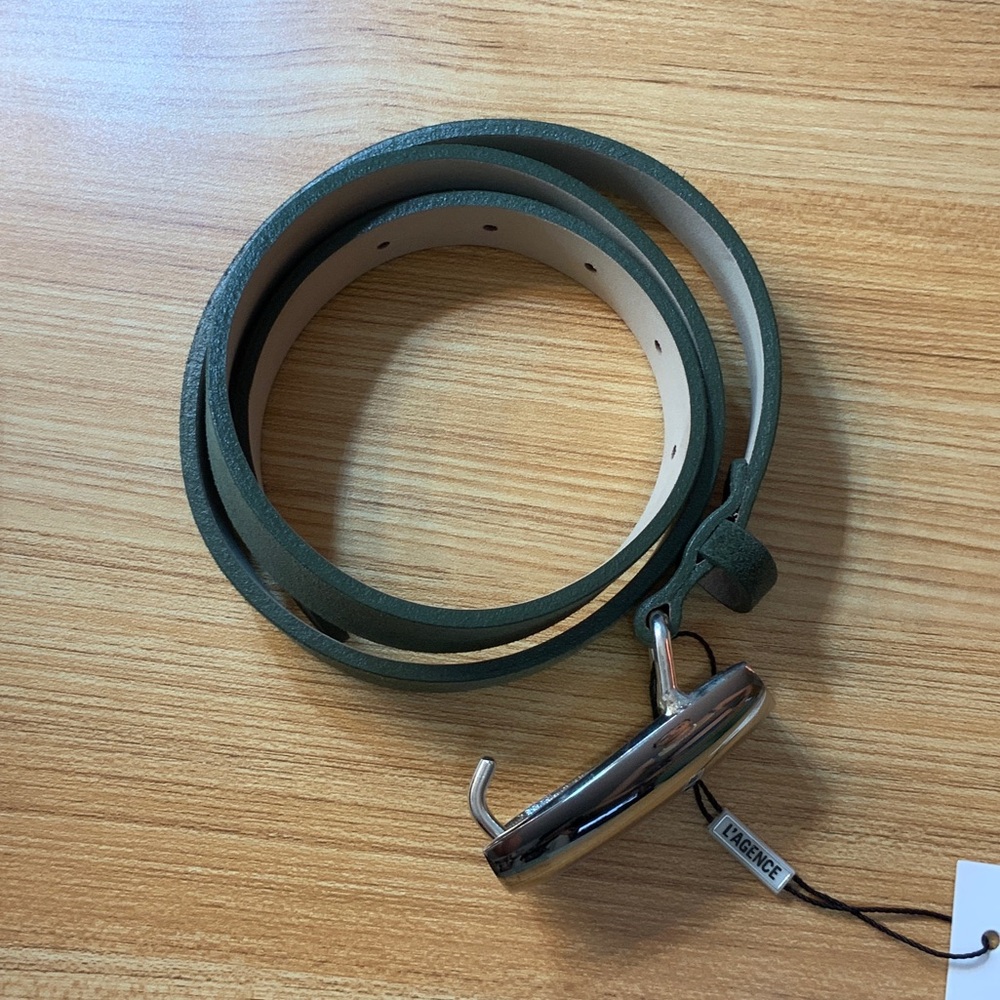 L’AGENCE Marlowe olive suede leather belt NWT $325 S